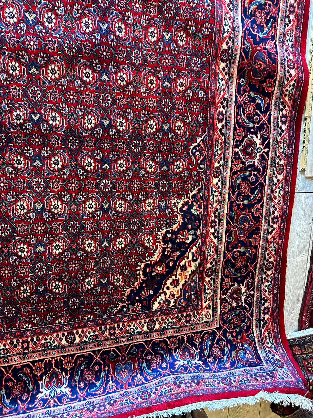 Vintage Persian Moud Rug 9x14 | Red, Navy & Ivory | Hand-Knotted Wool - Rugistan, view 15