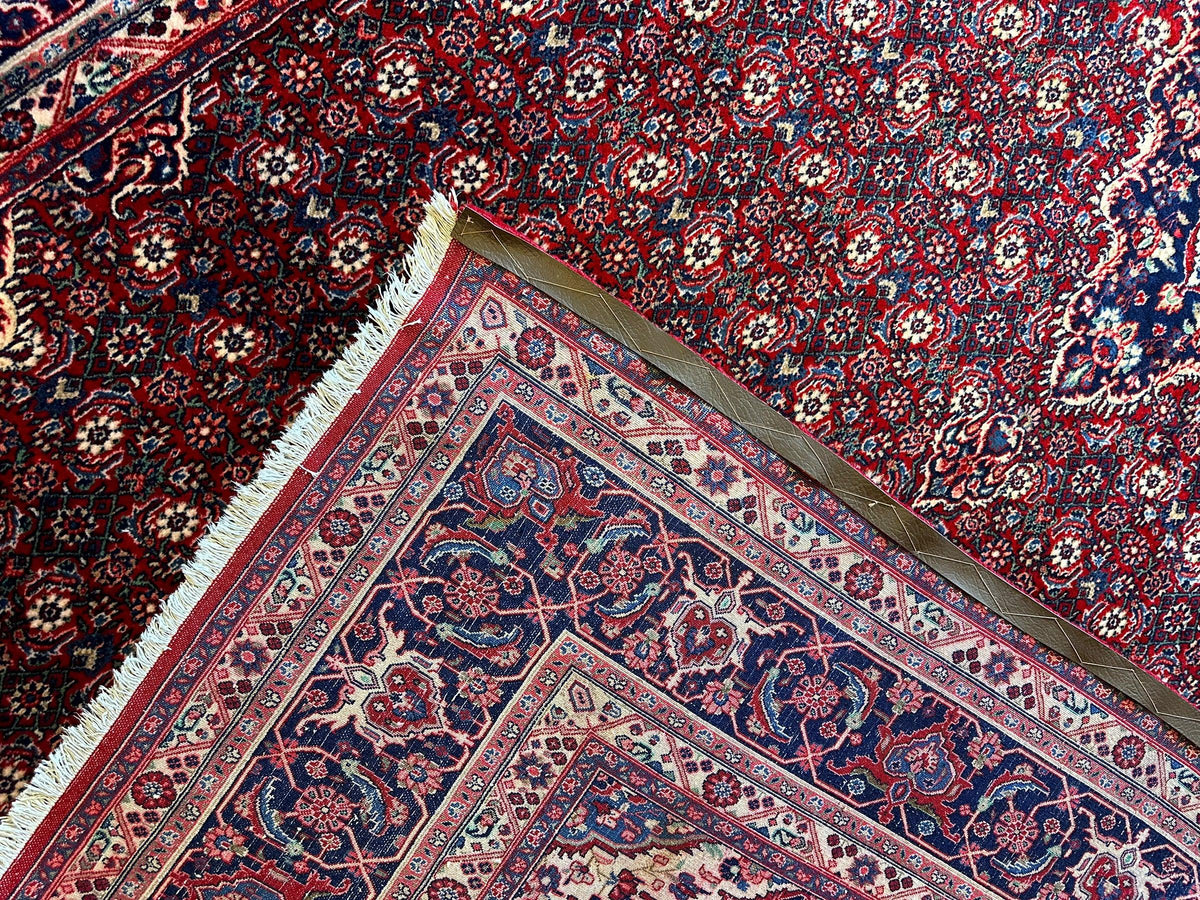Vintage Persian Moud Rug 9x14 | Red, Navy & Ivory | Hand-Knotted Wool - Rugistan, view 16