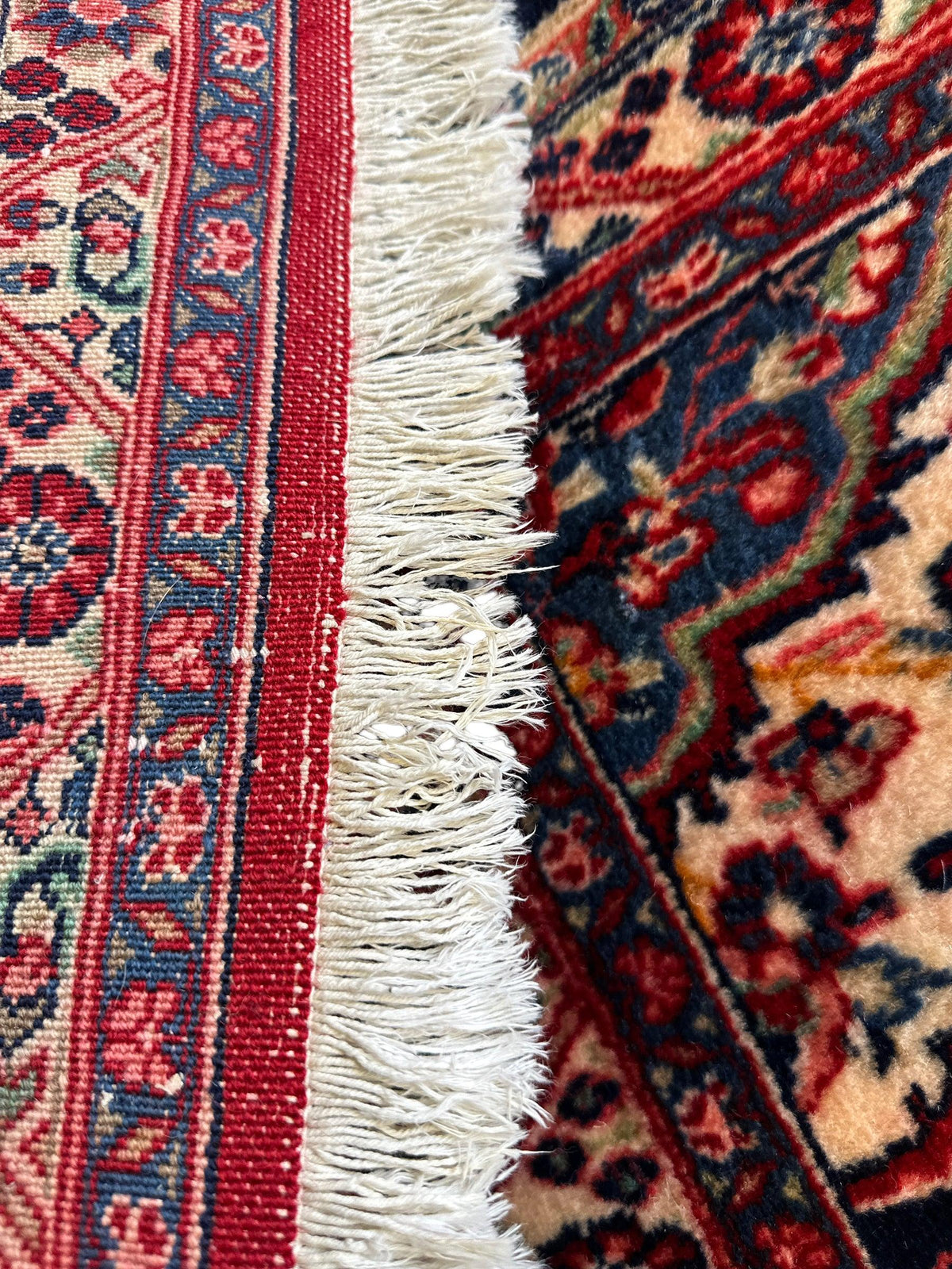 Vintage Persian Moud Rug 9x14 | Red, Navy & Ivory | Hand-Knotted Wool - Rugistan, view 20