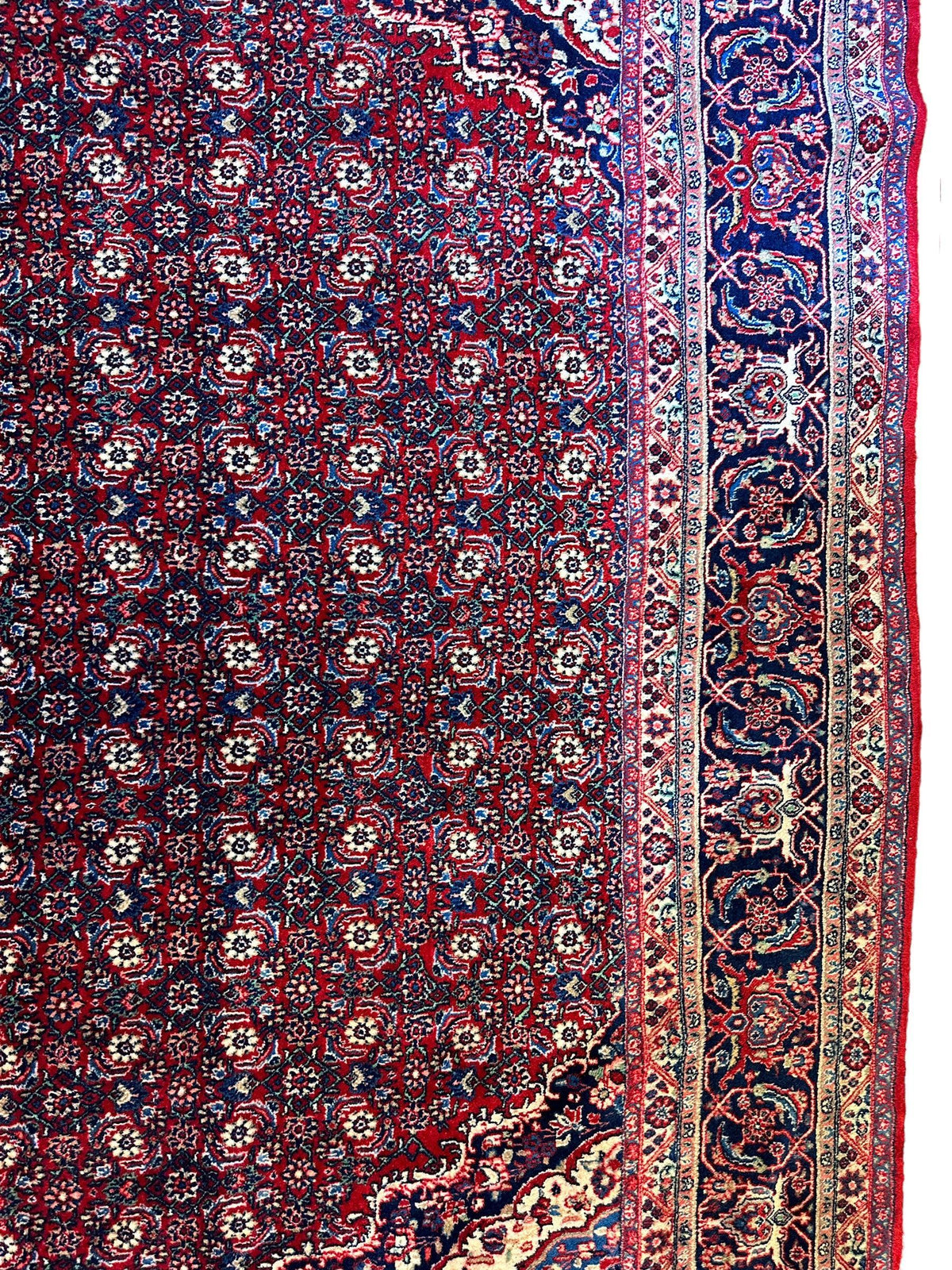 Vintage Persian Moud Rug 9x14 | Red, Navy & Ivory | Hand-Knotted Wool - Rugistan, view 6