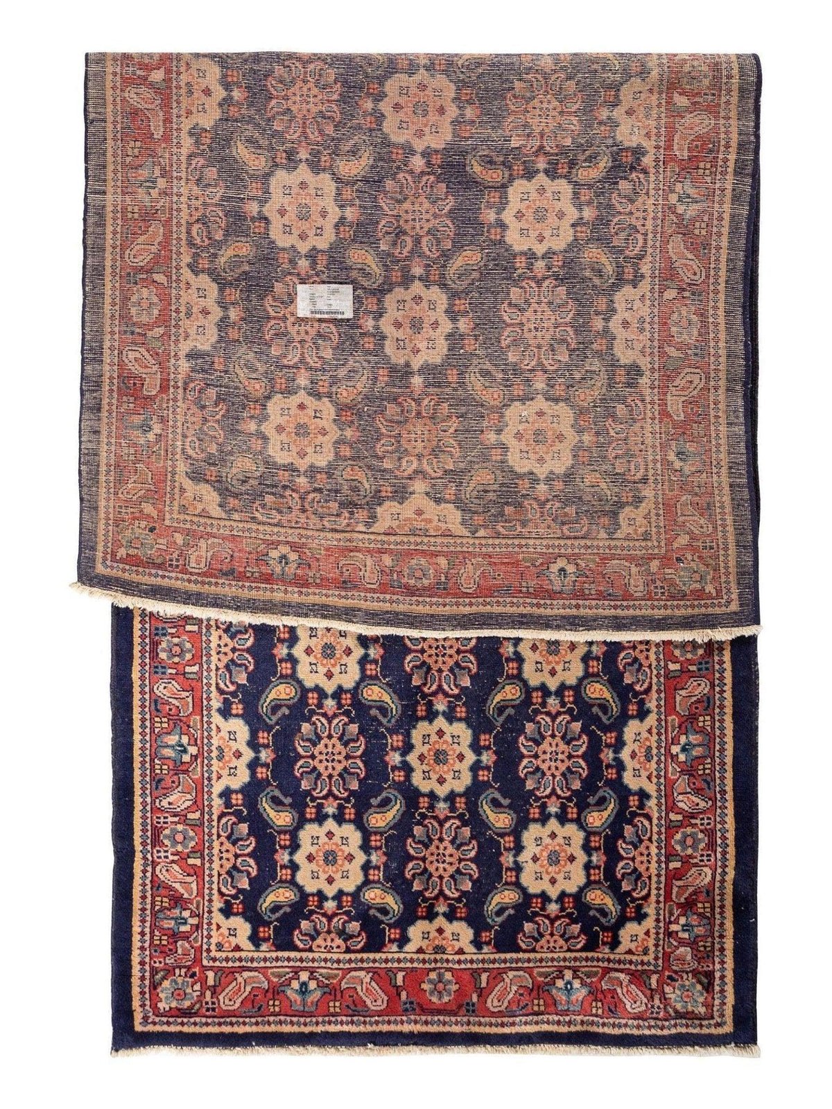 Antique Persian Veramin Runner 4x10 | Navy, Beige & Red | Hand-Knotted Wool - Rugistan, view 2