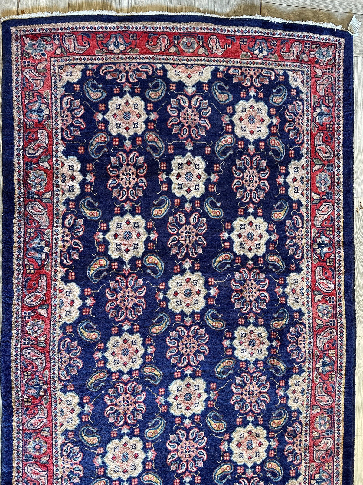 Antique Persian Veramin Runner 4x10 | Navy, Beige & Red | Hand-Knotted Wool - Rugistan, view 3