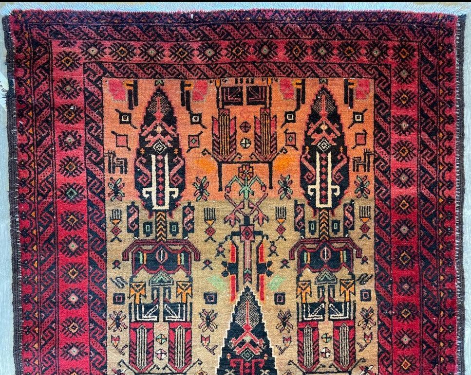 Vintage Persian Baluch Rug 4x6 | Beige, Red & Burgundy | Hand-Knotted Wool - Rugistan, view 10