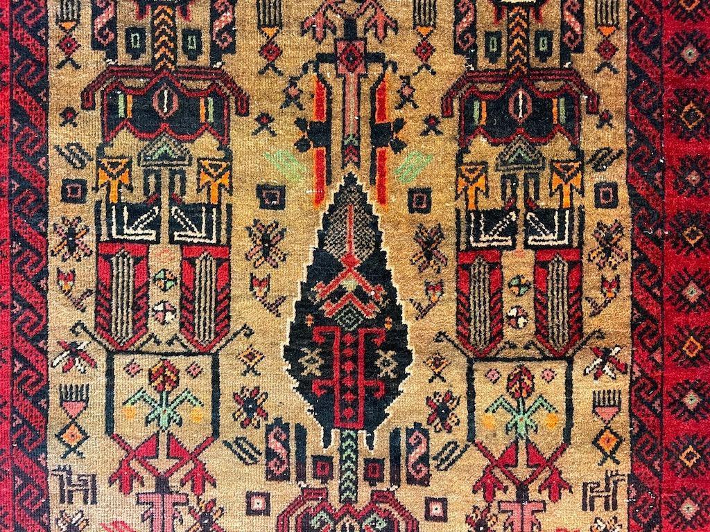 Vintage Persian Baluch Rug 4x6 | Beige, Red & Burgundy | Hand-Knotted Wool - Rugistan, view 3