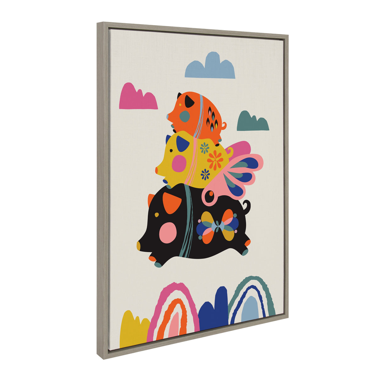 Sylvie Flying Pigs Framed Canvas by Rachel Lee of My Dream Wall