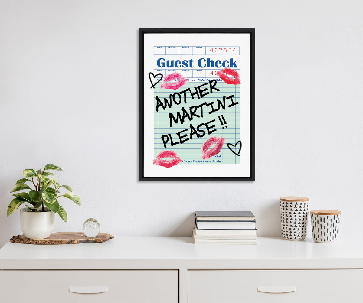 Sylvie Another Martini Guest Check Framed Canvas by Alli Standefer