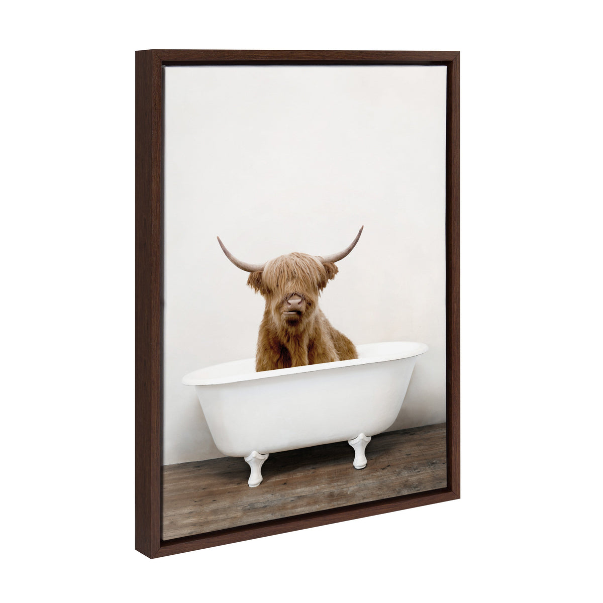 Sylvie Highland Cow in Tub Color Framed Canvas by Amy Peterson Art Studio