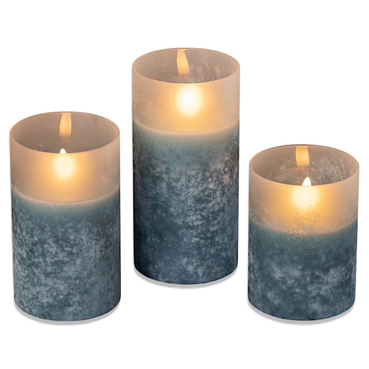 Blue Frosted Glass LED Flickering Flame Candle | 3 Sizes by Rust & Cinder