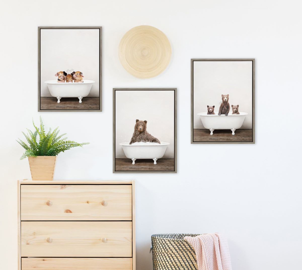 Sylvie Three Little Bears in Vintage Bathtub Framed Canvas by Amy Peterson Art Studio
