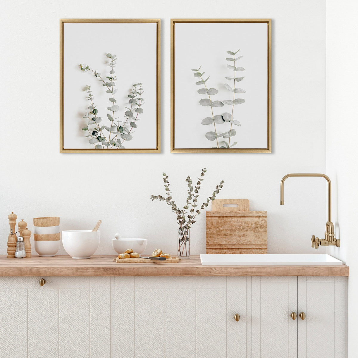 Sylvie Neutral Botanical Print No 3 and 4 Framed Canvas by The Creative Bunch Studio