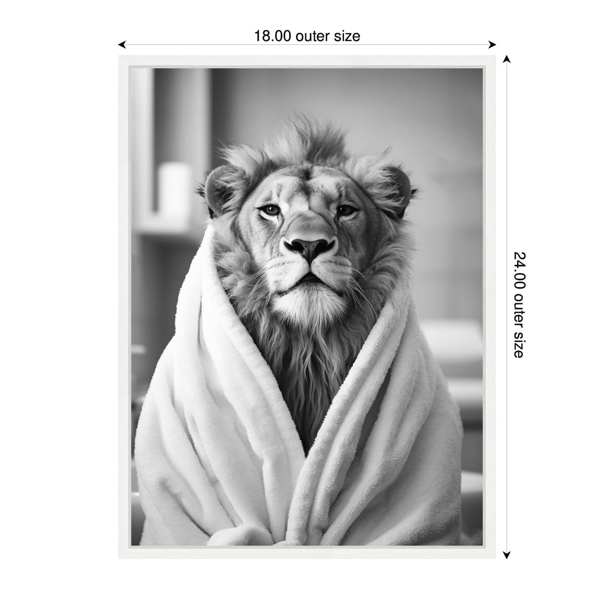 Sylvie Lion Bathroom Art Towel Robe Black and White Framed Canvas by The Creative Bunch Studio