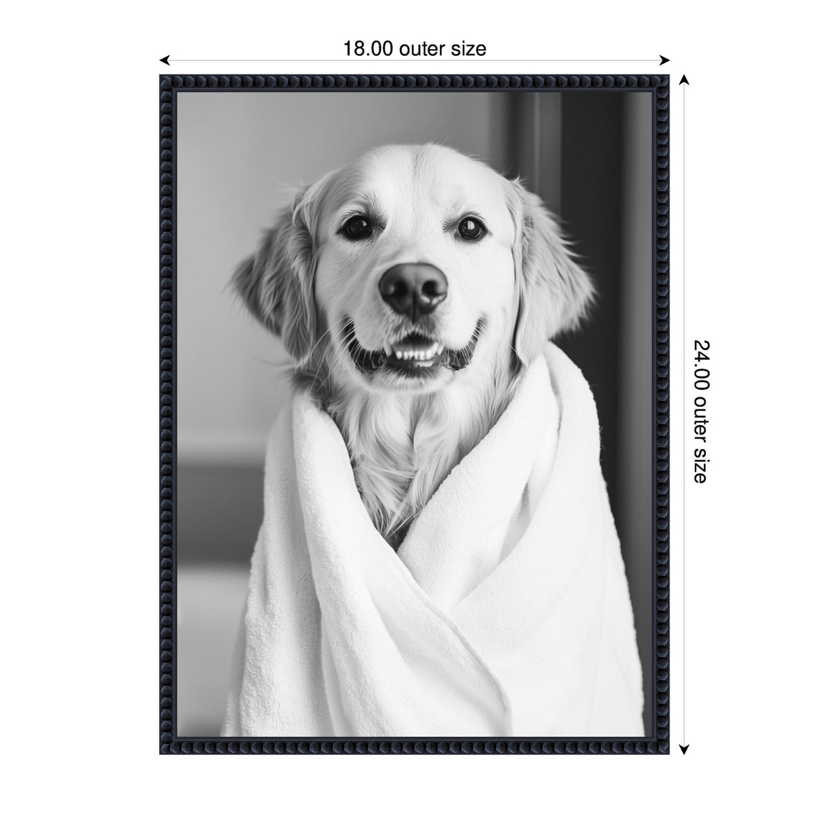 Sylvie Golden Retriever Bathroom Towel Robe Black and White Framed Canvas by The Creative Bunch Studio