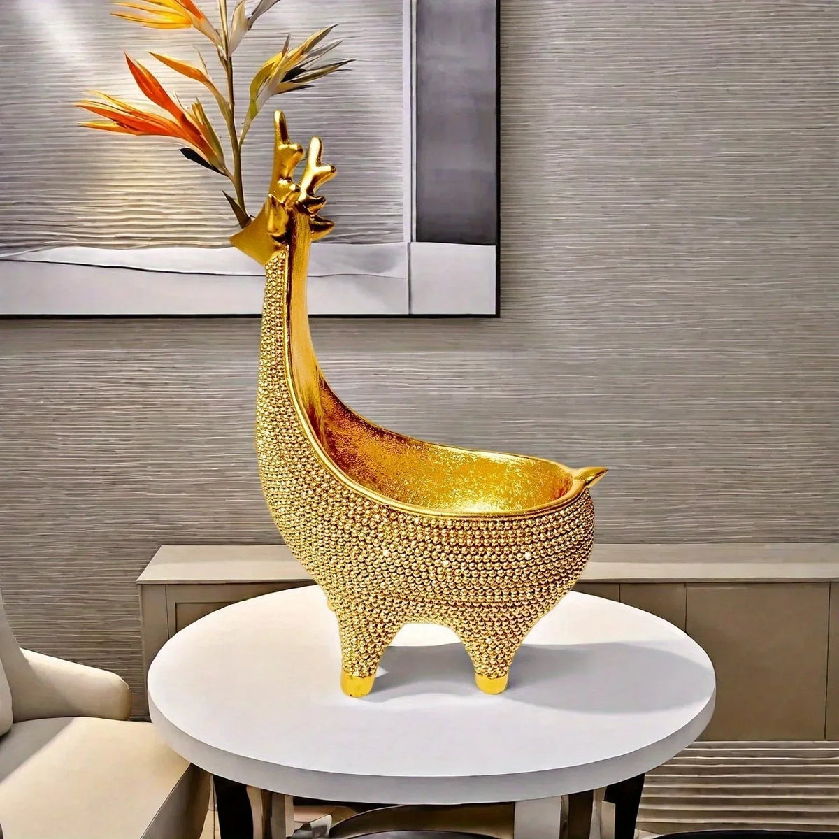 Giraffe Figurine - Ornate Golden Beaded Statue