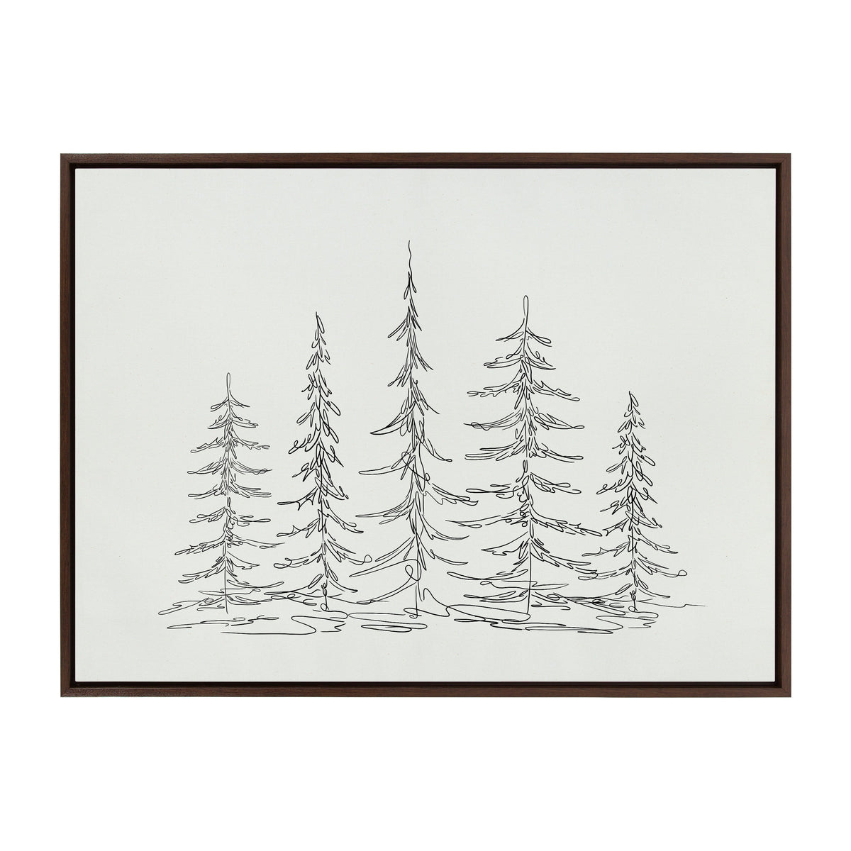 Sylvie Minimalist Evergreen Trees Sketch Framed Canvas by The Creative Bunch Studio