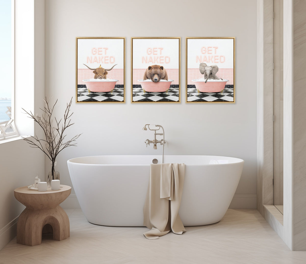 Sylvie Baby Elephant No 3 in Get Naked Bath Framed Canvas by Amy Peterson