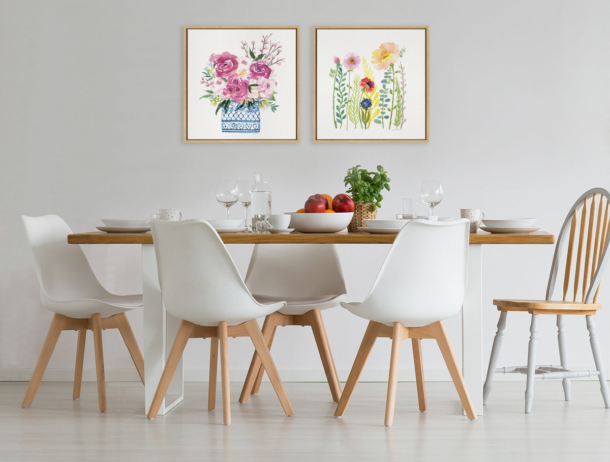 Sylvie Pink Blooms in Chinoiserie Framed Canvas by Patricia Shaw