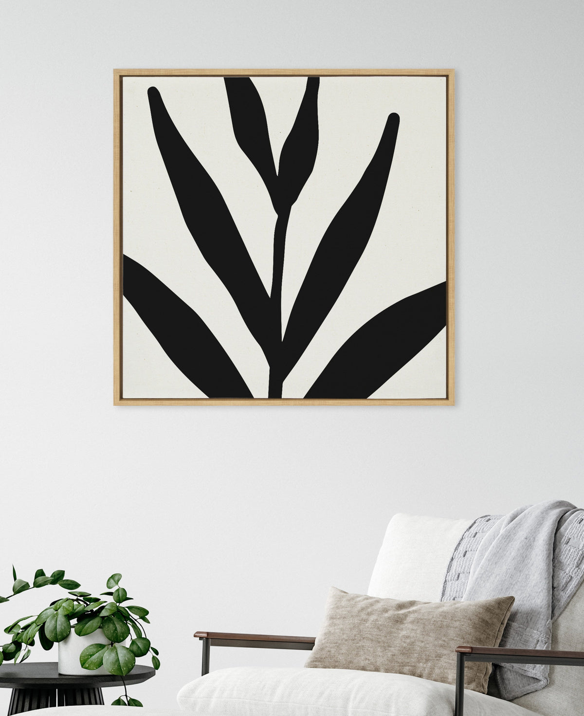 Sylvie Modern Botanical Neutral Abstract 1 Framed Canvas by The Creative Bunch Studio