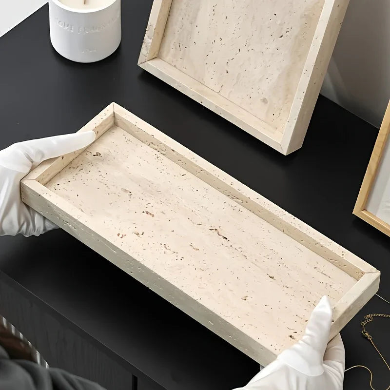 Handcrafted Natural Marble Decorative Tray - 30x20cm Rectangular Luxury Stone Vanity Tray for Bathroom, Kitche — House of Avana, view 2 of 30