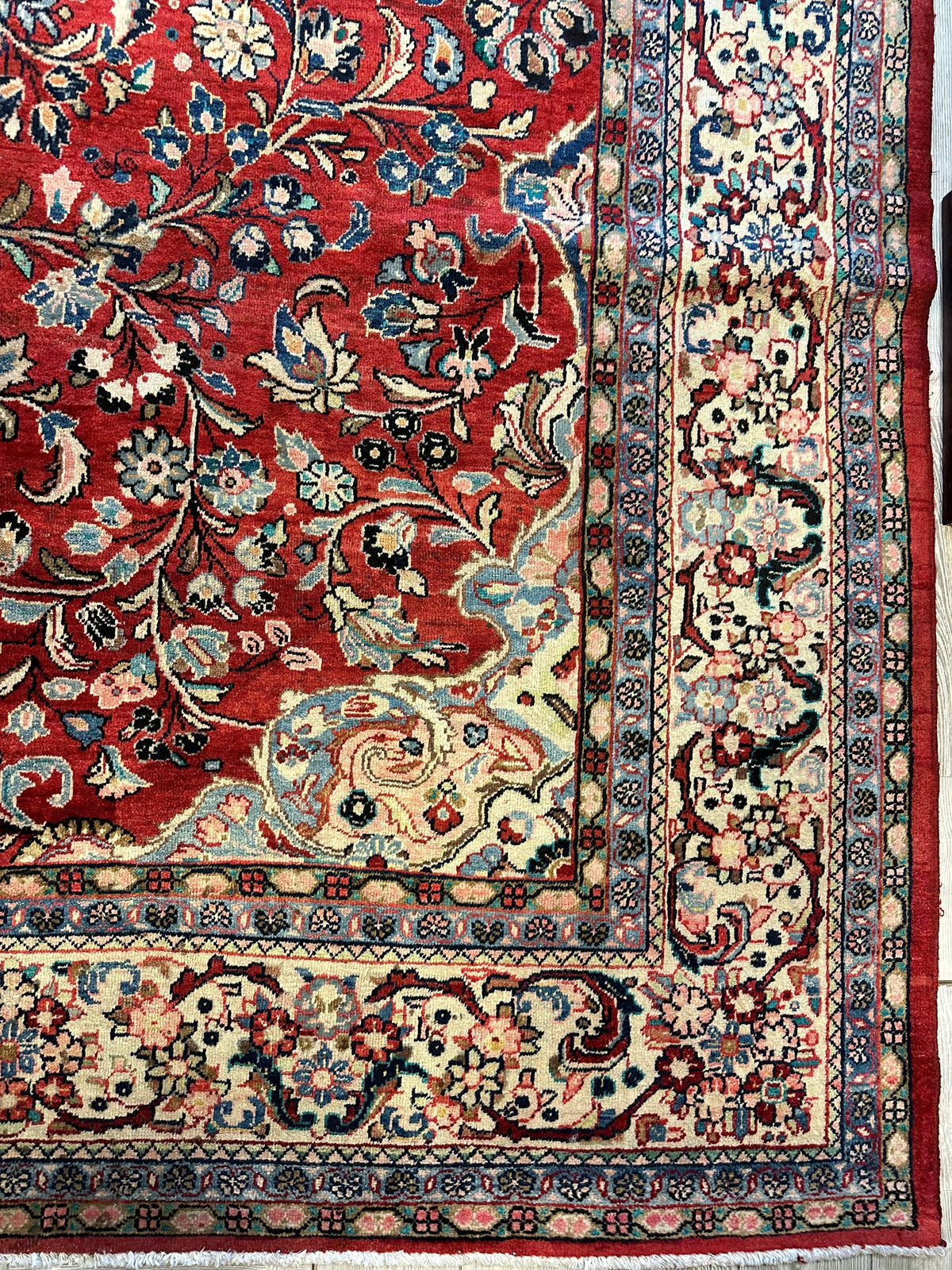 Vintage Persian Mahal Rug 10x13 | Red, Ivory & Navy | Hand-Knotted Wool - Rugistan, view 10