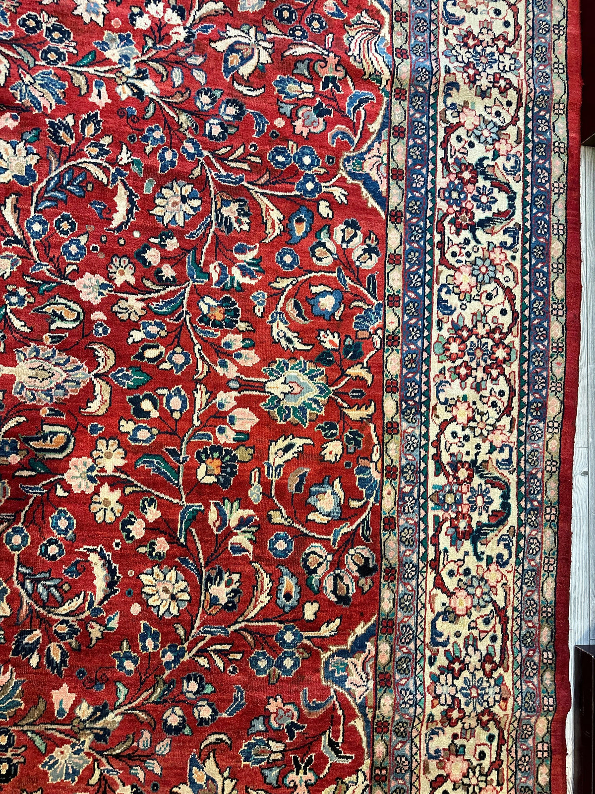 Vintage Persian Mahal Rug 10x13 | Red, Ivory & Navy | Hand-Knotted Wool - Rugistan, view 11