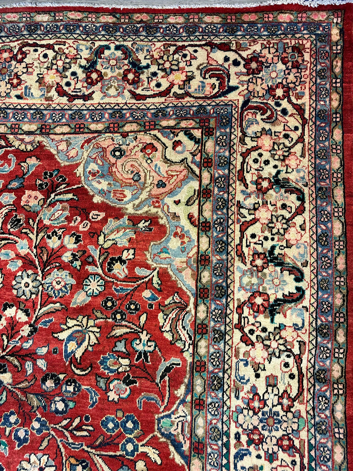 Vintage Persian Mahal Rug 10x13 | Red, Ivory & Navy | Hand-Knotted Wool - Rugistan, view 16