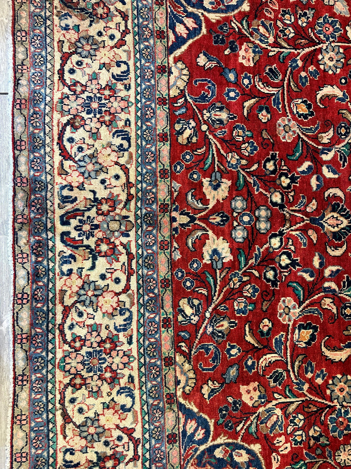 Vintage Persian Mahal Rug 10x13 | Red, Ivory & Navy | Hand-Knotted Wool - Rugistan, view 4