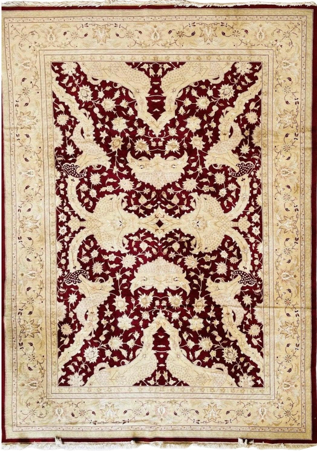 Pakistani Chobi Rug 9x12 | Burgundy, Beige & Ivory | Hand-Knotted Wool - Rugistan