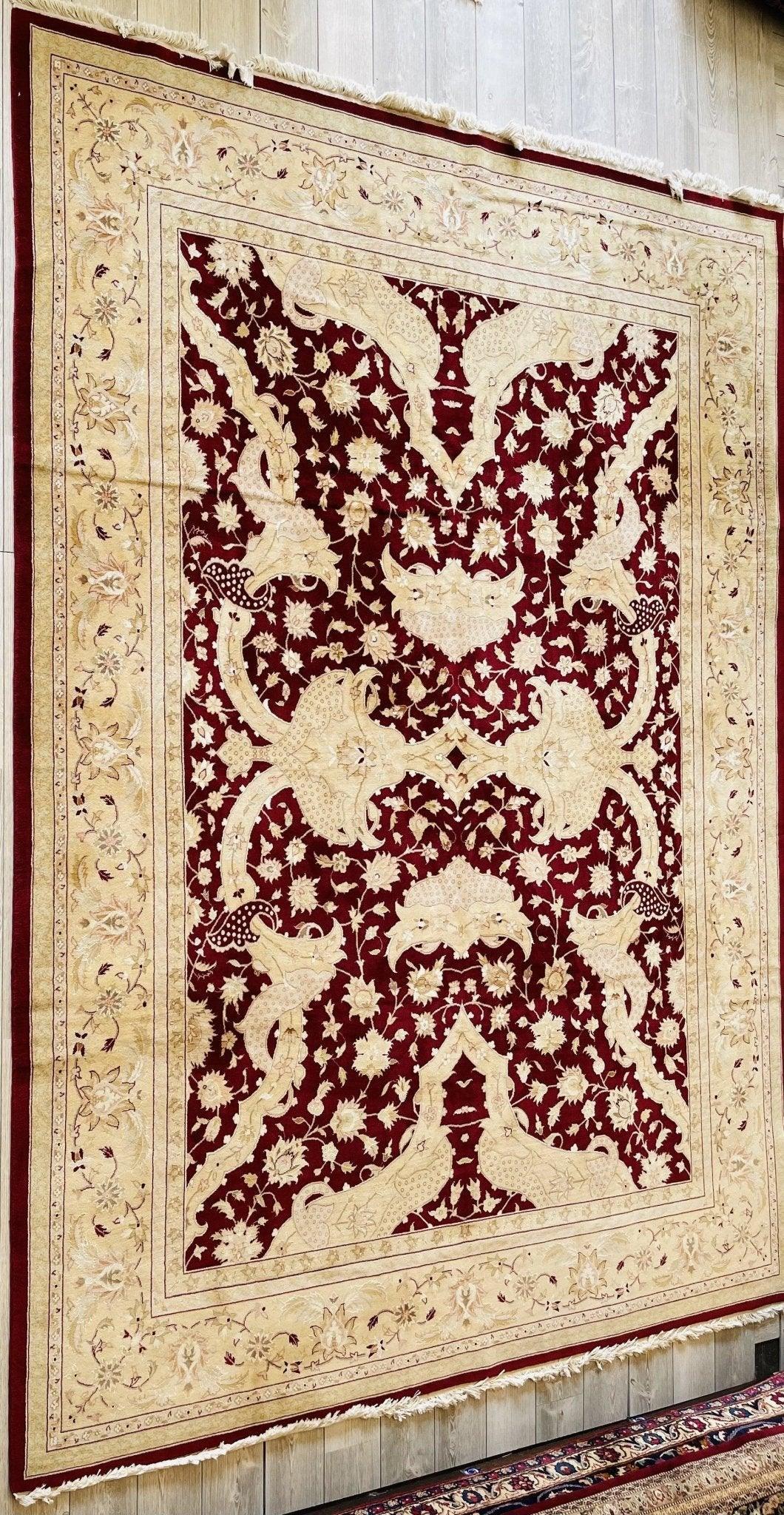 Pakistani Chobi Rug 9x12 | Burgundy, Beige & Ivory | Hand-Knotted Wool - Rugistan, view 6