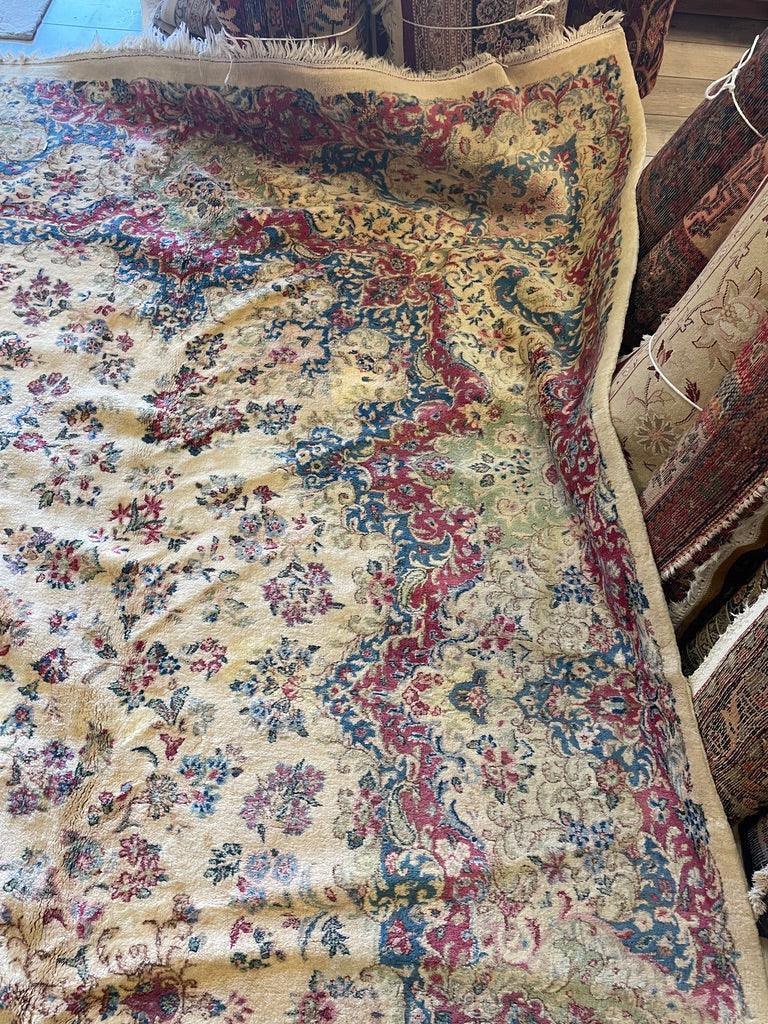 Antique Persian Kerman Rug 10x13 | Ivory, Pink & Red | Hand-Knotted Wool - Rugistan, view 8