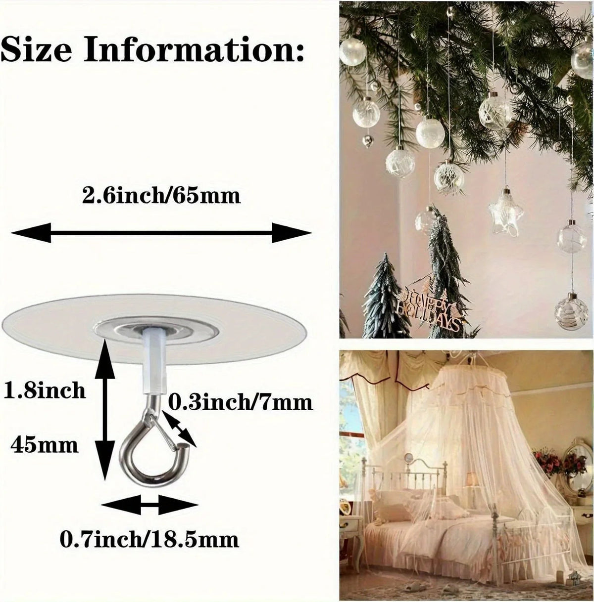 Heavy Duty Plastic Ceiling Hooks with Self-Adhesive Water Resistant Design