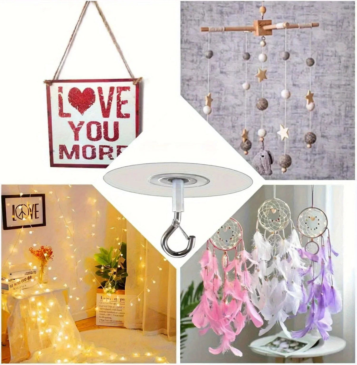 Heavy Duty Plastic Ceiling Hooks with Self-Adhesive Water Resistant Design
