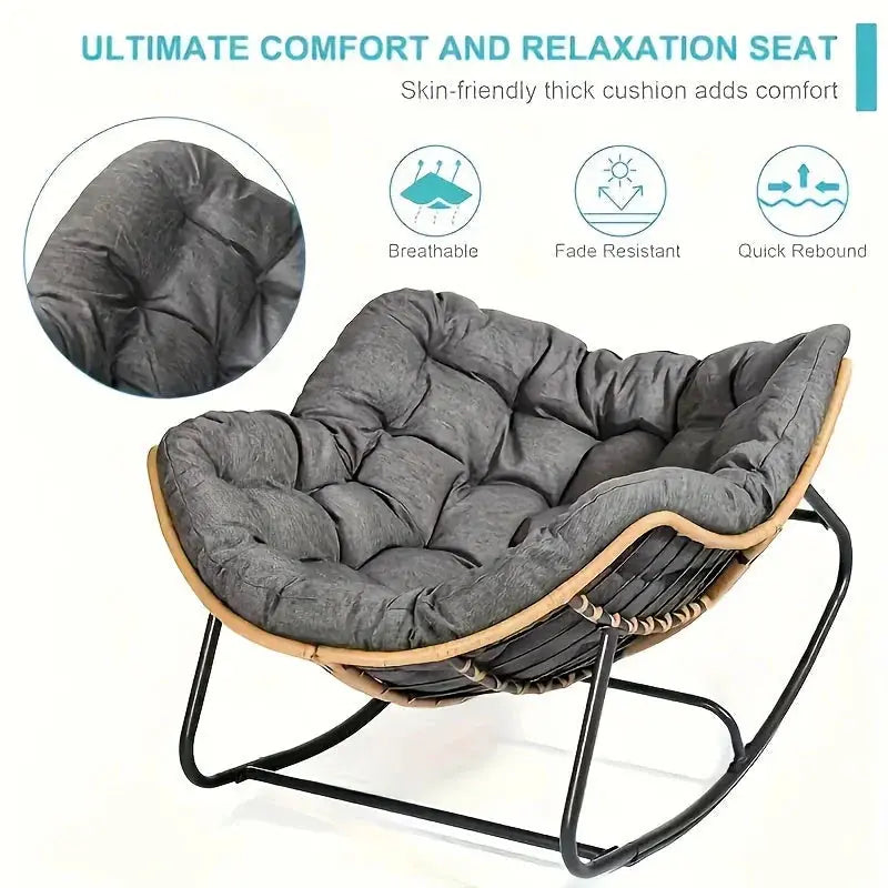 Outdoor Papasan Rocking Chair with Weather-Resistant Cushions