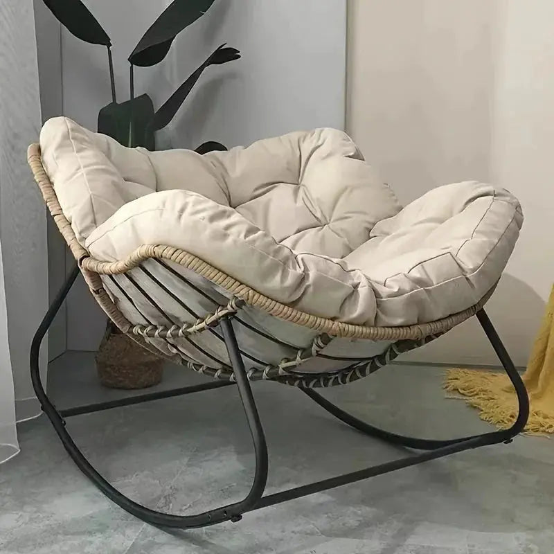 Outdoor Papasan Rocking Chair with Weather-Resistant Cushions