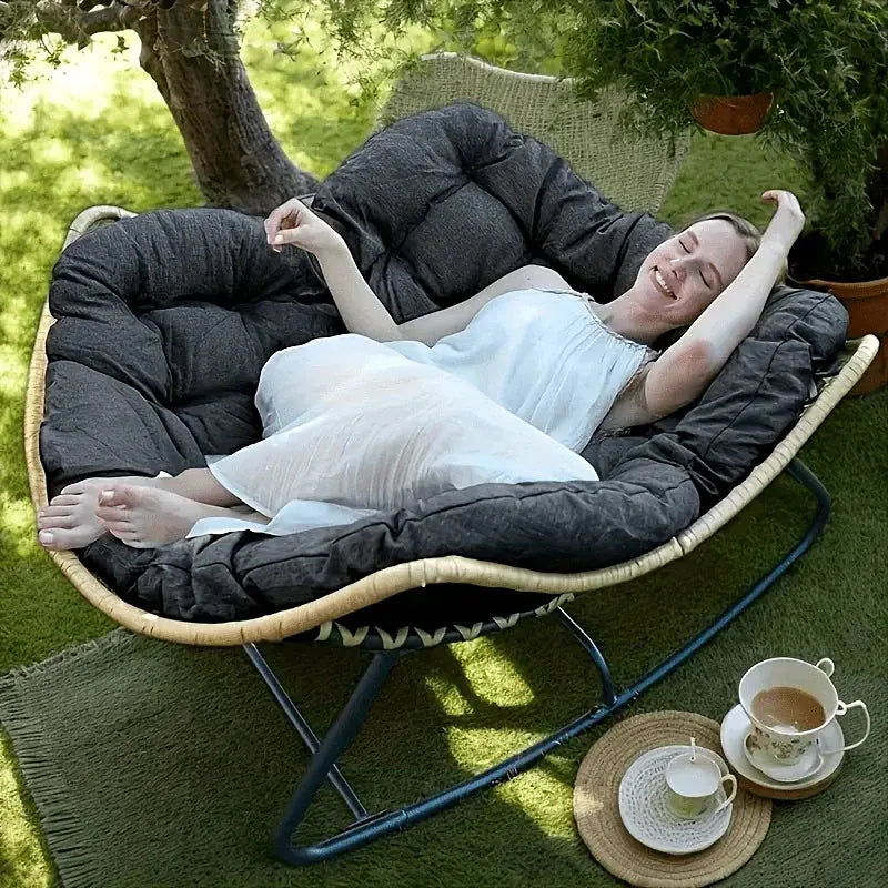 Outdoor Papasan Rocking Chair with Weather-Resistant Cushions