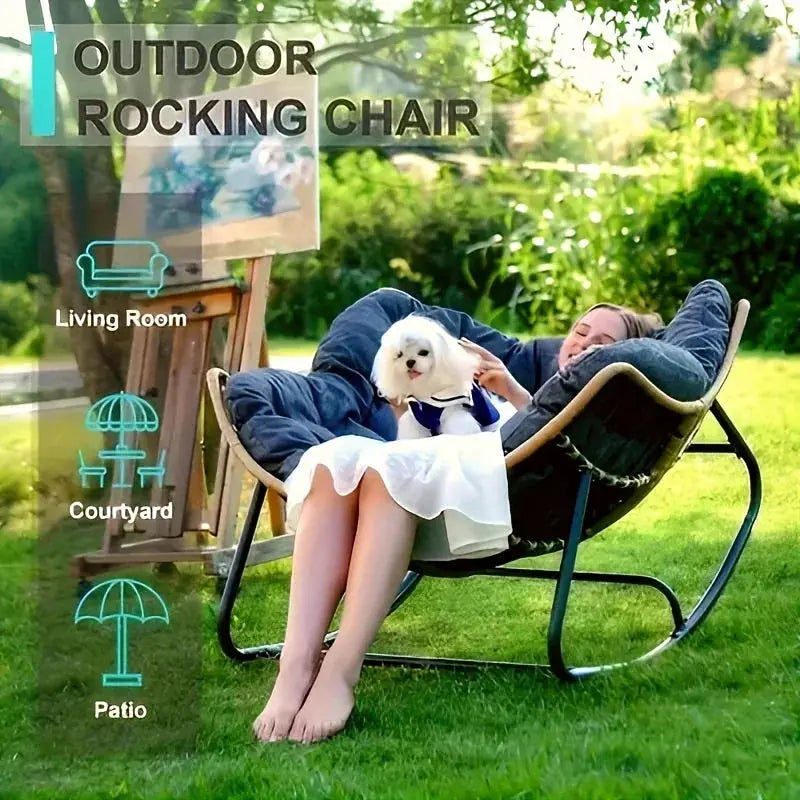 Outdoor Papasan Rocking Chair with Weather-Resistant Cushions
