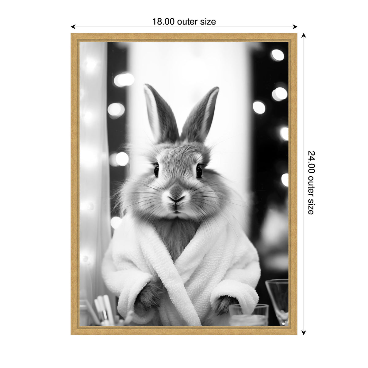 Sylvie Bunny Glam Bathroom Art Towel Robe Black and White Framed Canvas by The Creative Bunch Studio