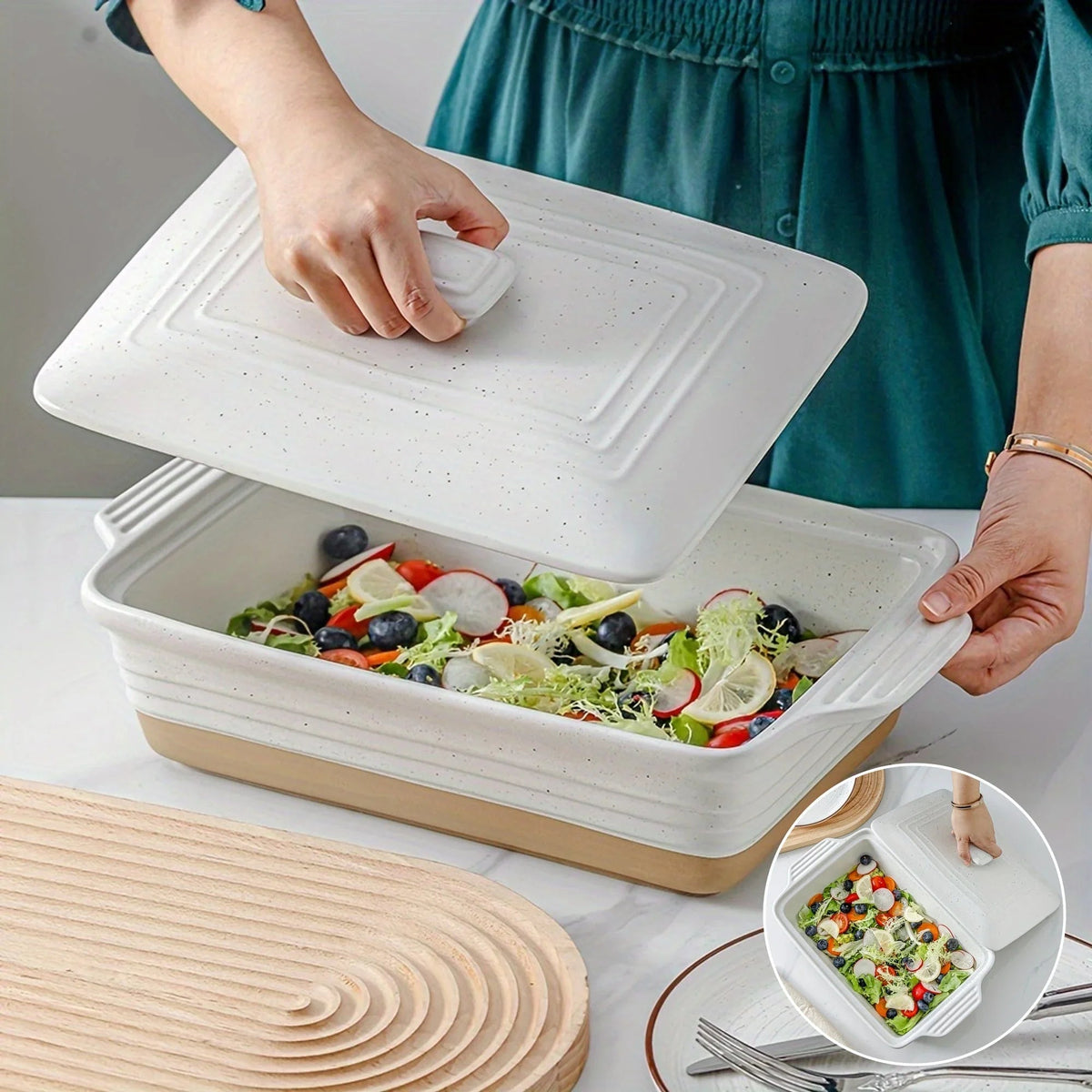 Casserole Dish with Lid 13x9 Farmhouse Rectangular Baking Dish