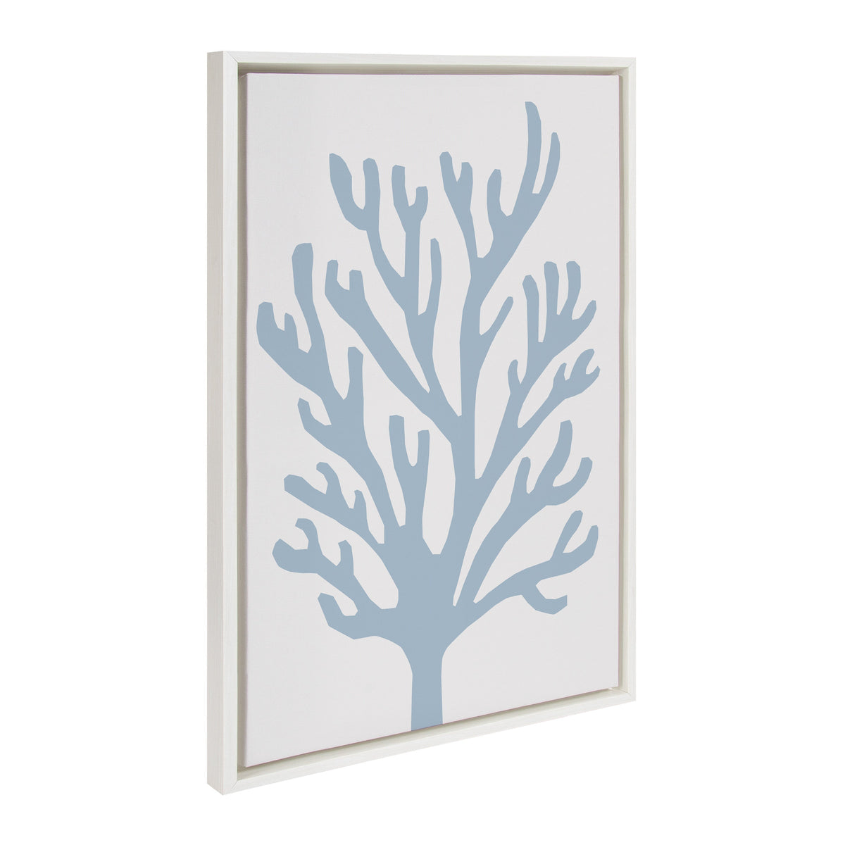 Sylvie Abstract Coral Ocean Blue Framed Canvas by The Creative Bunch Studio
