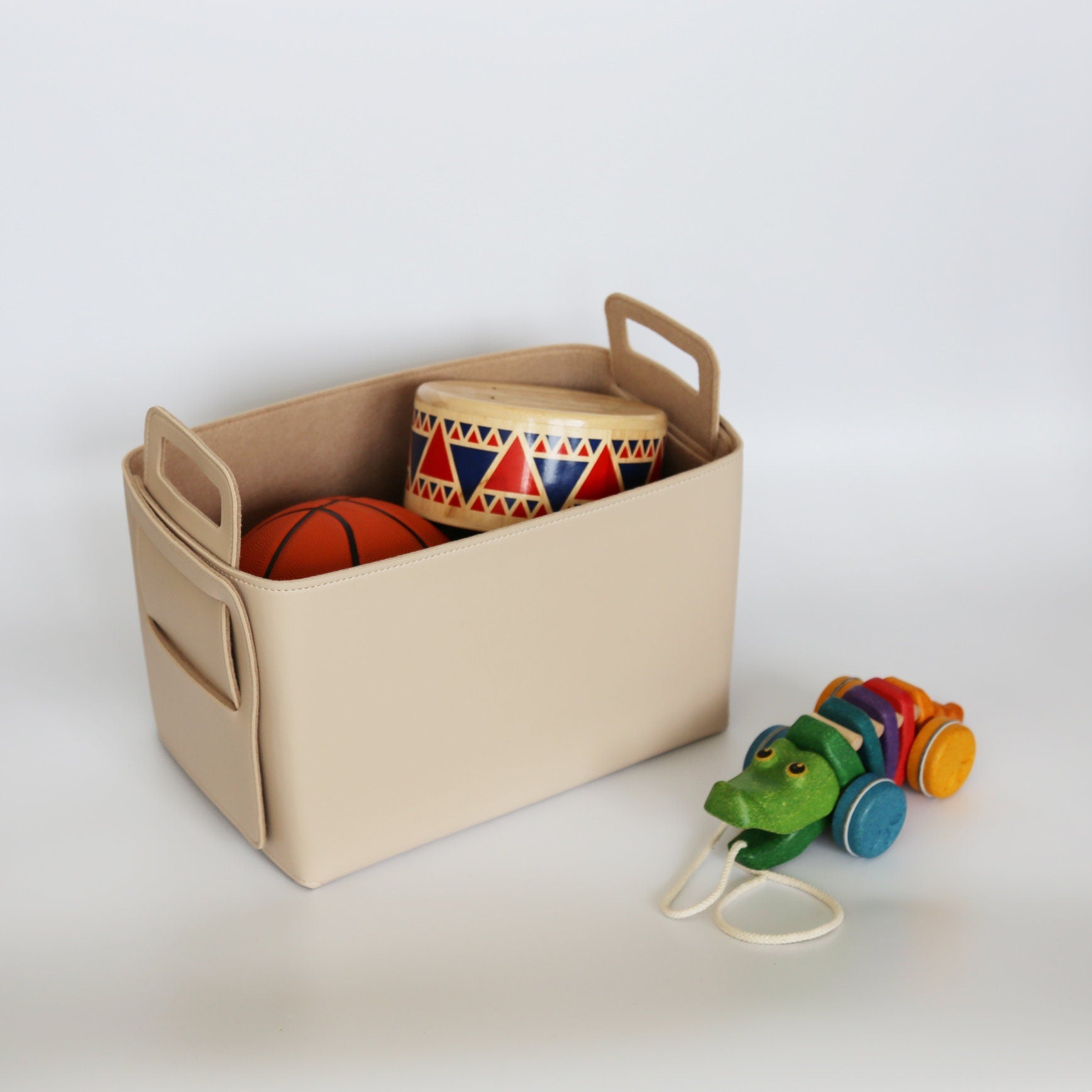 Set of 2 Leather Brown Foldable Storage Basket