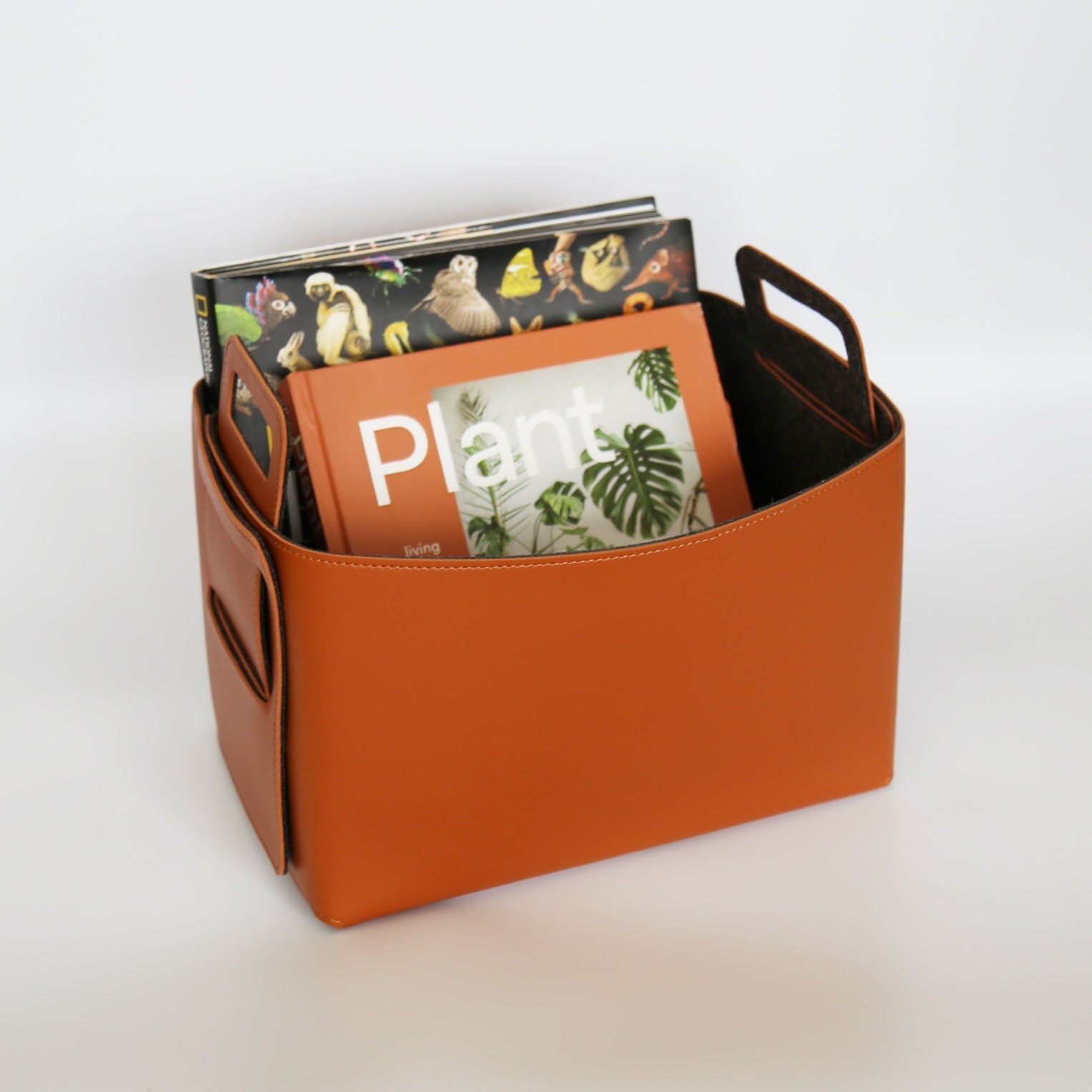 Set of 2 Leather Brown Foldable Storage Basket