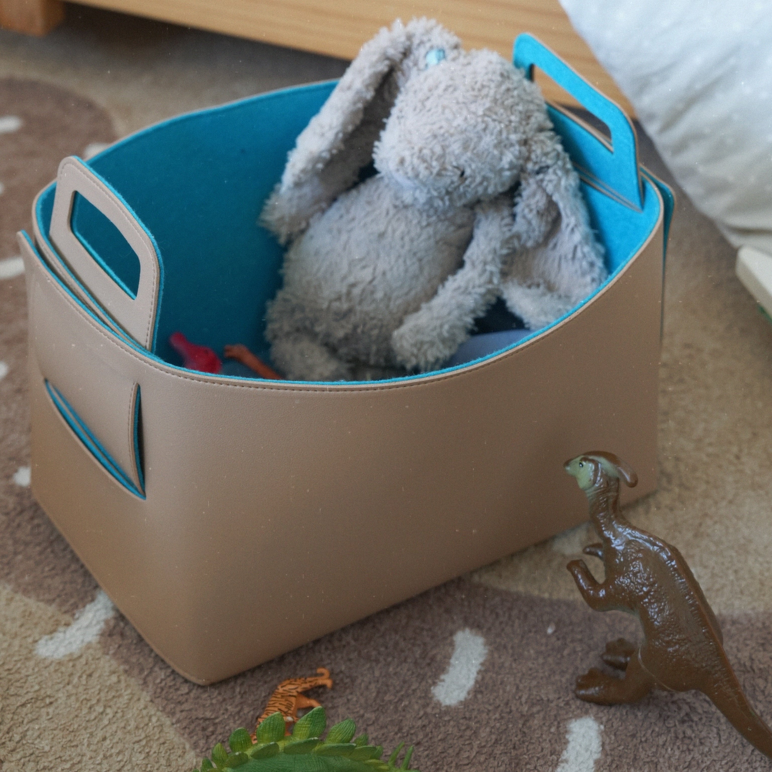 Set of 2 Aqua Tan Foldable Storage Basket
