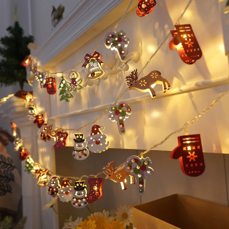 Iron Christmas LED String Lights with Cartoon Designs & Battery Power