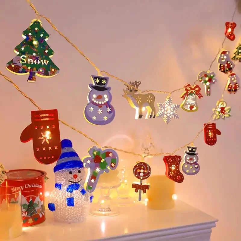Iron Christmas LED String Lights with Cartoon Designs & Battery Power