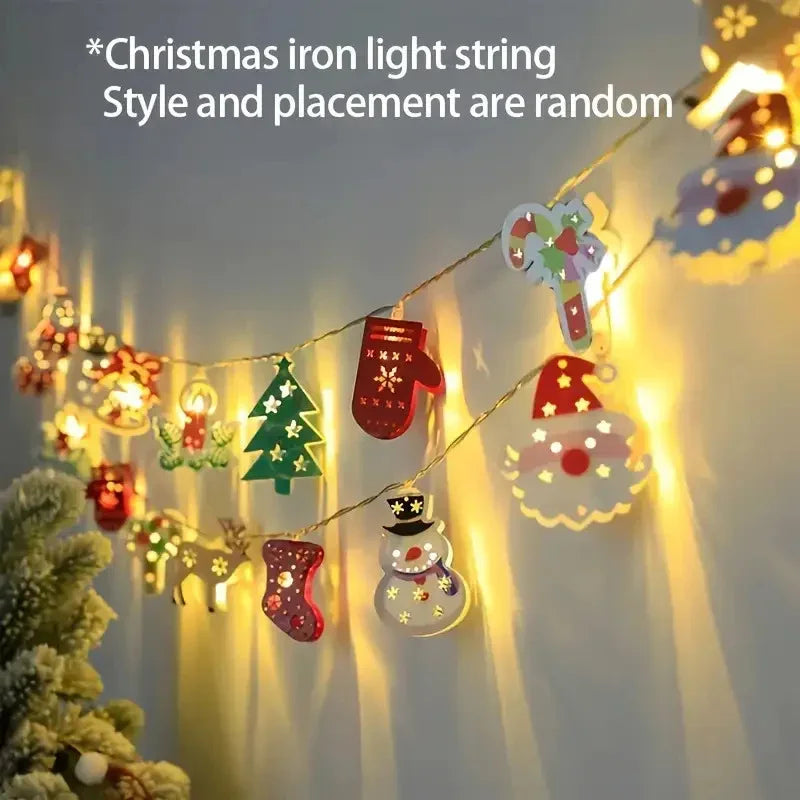Iron Christmas LED String Lights with Cartoon Designs & Battery Power