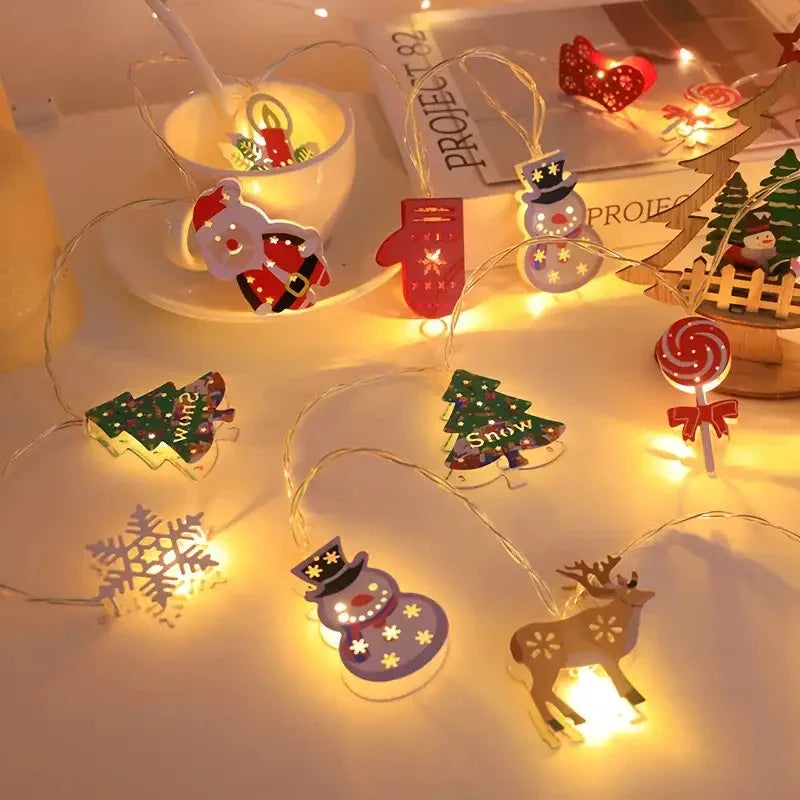 Iron Christmas LED String Lights with Cartoon Designs & Battery Power