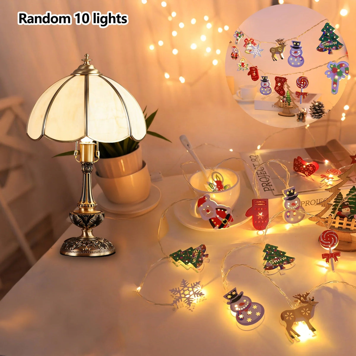 Iron Christmas LED String Lights with Cartoon Designs & Battery Power