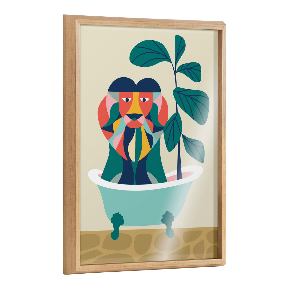 Blake Mid Century Modern Lion in Bathtub Framed Printed Glass by Rachel Lee of My Dream Wall