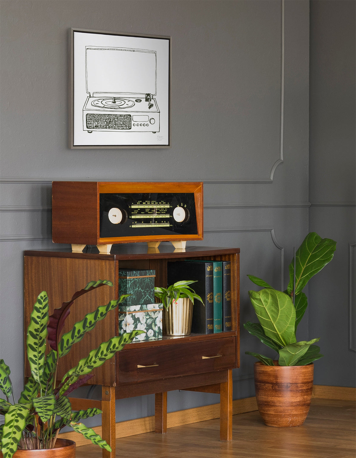 Sylvie Victrola Record Player Framed Canvas by Statement Goods