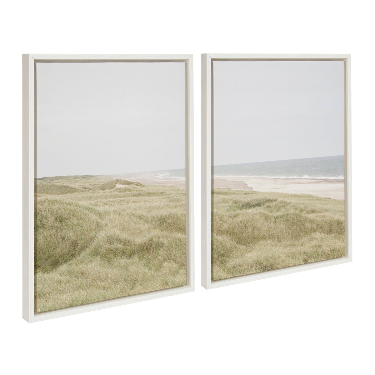 Sylvie Peaceful and Serene Coastal Landscape Left and Right Framed Canvas Art Set by The Creative Bunch Studio