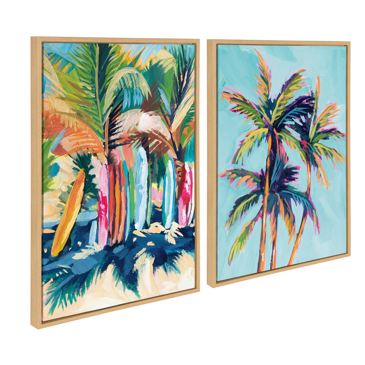Sylvie Surf and Sand and Tropical Palms Study Framed Canvas Art Set by Rachel Christopoulos